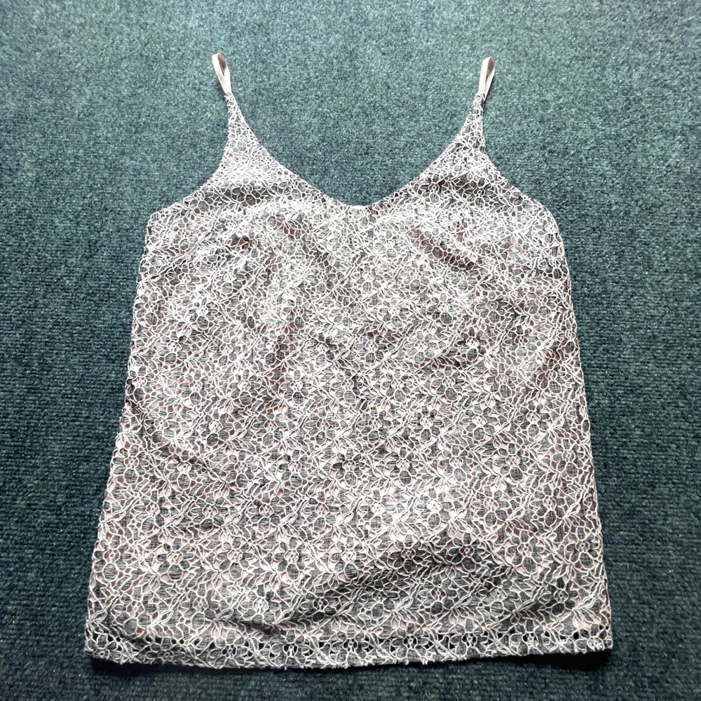 Banana Republic Pink Grey Floral Lace Camisole Top XS V-Neck Lined Camis